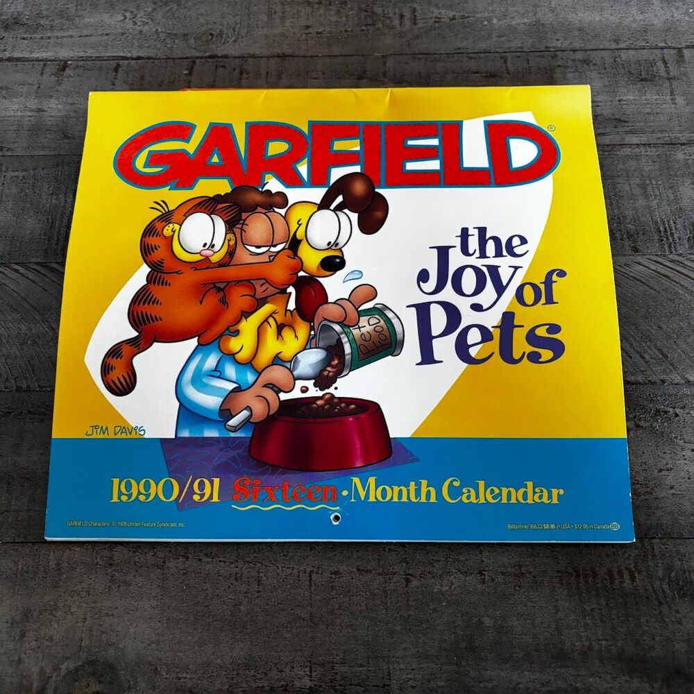 Vintage Garfield Jim Davis 1990 "The Joy of Pets" Sixteen Month Calendar
